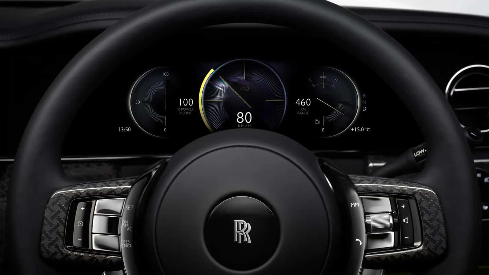 Volante e painel de instrumentos do Rolls-Royce Black Badge Cullinan