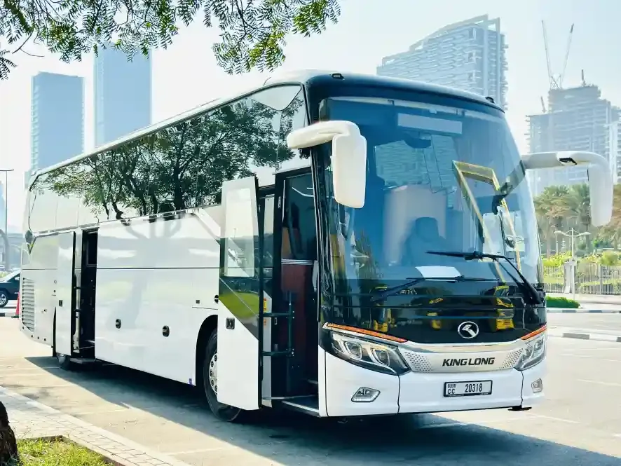 King Long 50-seat coach in white, front three-quarter